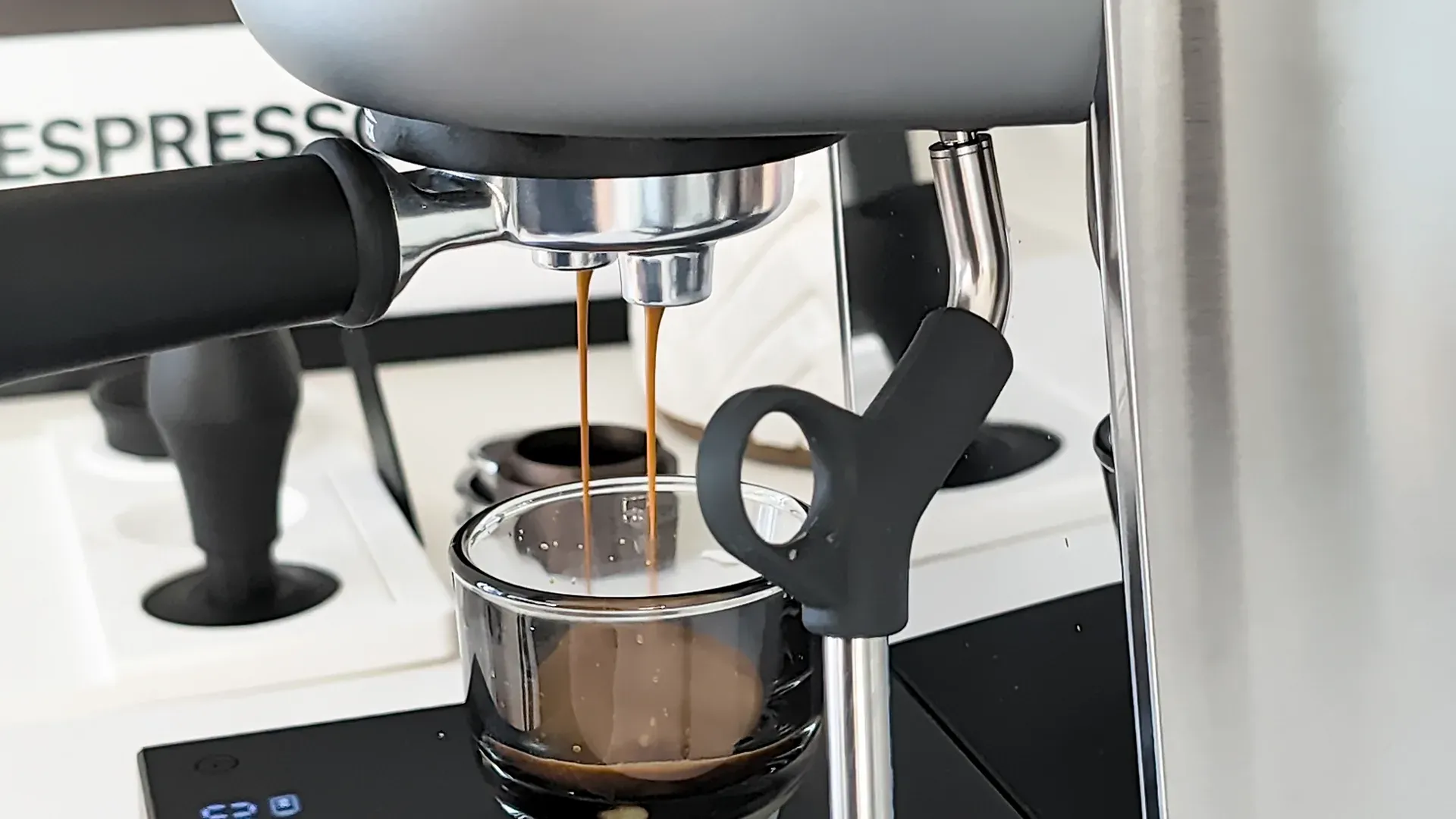 brewing espresso on the bambino